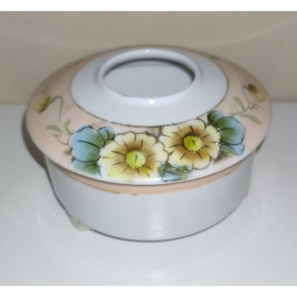 Antique Nippon Hand Painted Hair Receiver – Floral Gold Trim – 3.75"